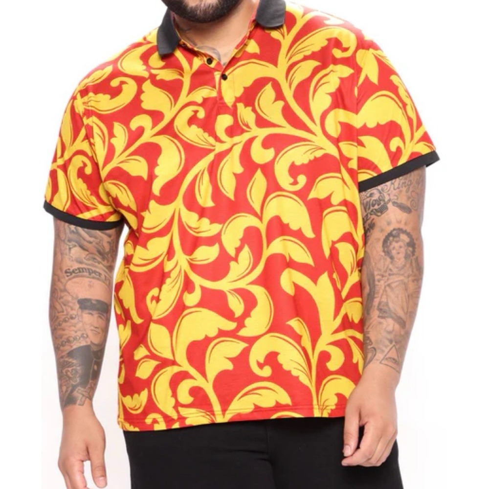 NWT Nova Mens Royal Vines Short Sleeve Polo 3XL Baroque Maximalist‎ Statement